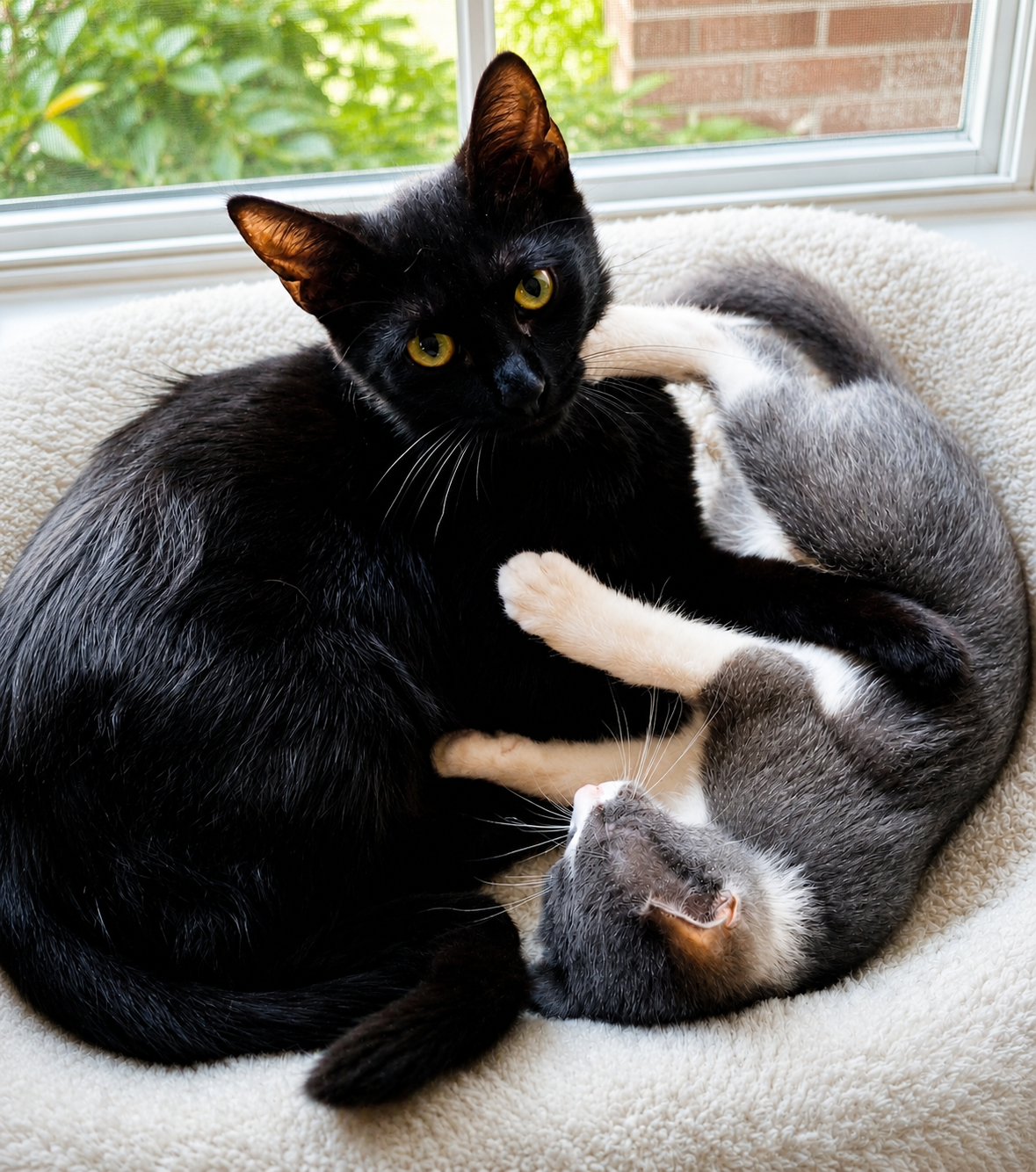 Nina and Avery, two kittens cuddled together